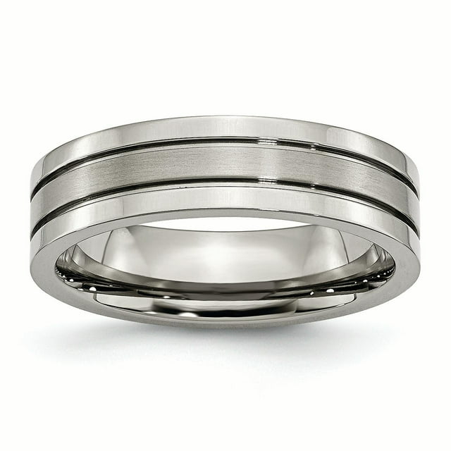 Titanium Grooved 6mm Brushed and Polished Band Ring 8 Size