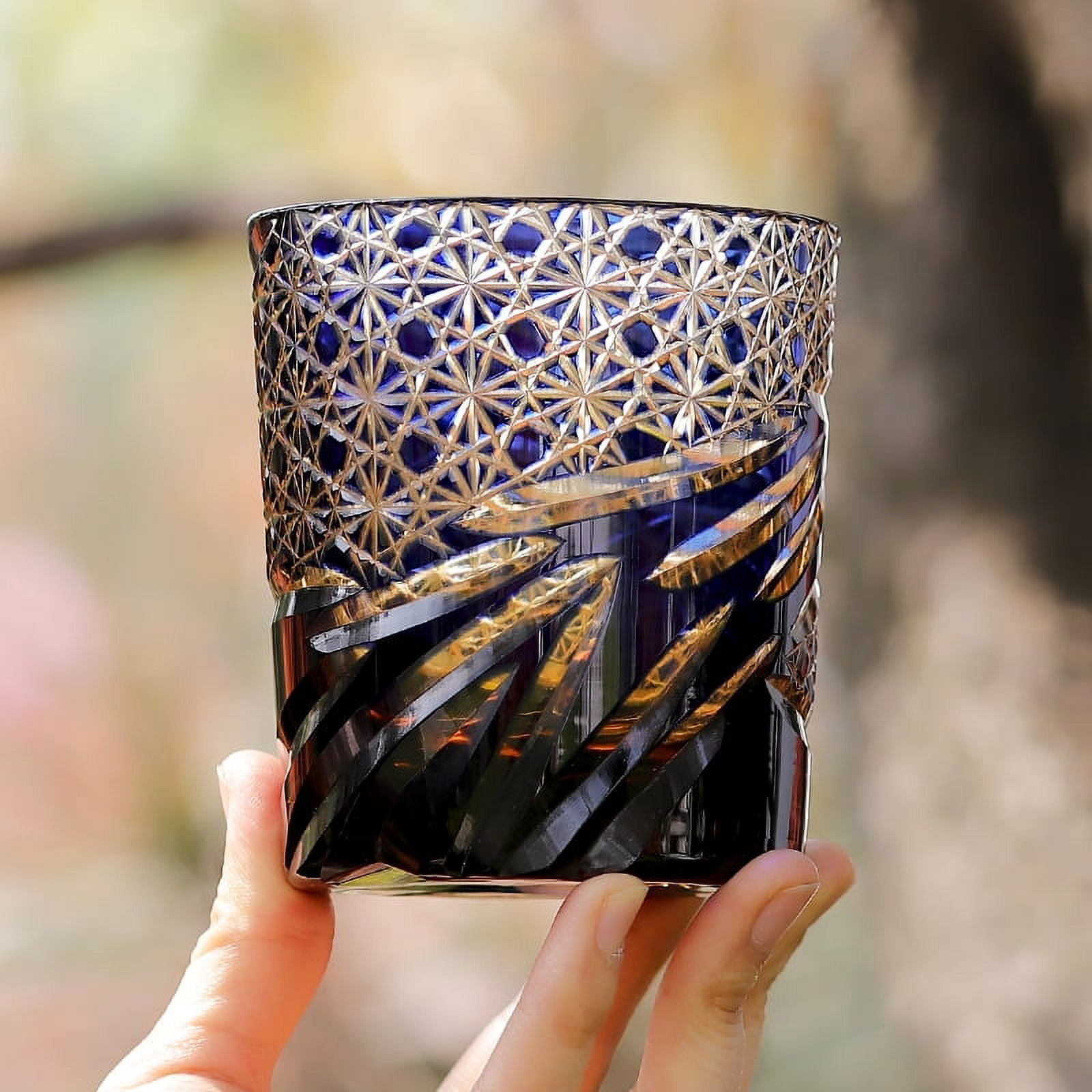 Classic Kiriko Style Hand-Carved 250ml 8oz Drinking Glass Custom Color Spirit Cocktail Glass for Wine Whiskey Sake in Stock