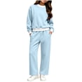 thumbnail image 3 of Fsmtpdam Girls 2 Piece Sweatsuit Set 7-8 Winter Warm Fleece Lined Tracksuit Solid Color Long Sleeve Crewneck Sweatshirt and Jogger Sweatpants with Pockets Casual Athletic Outfit, 3 of 8