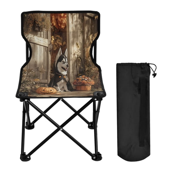 WOBOGO Hallowween Husky Camping Chair Convenient Four Corner Backrest Folding Stool Can Hold Up to 220lbs