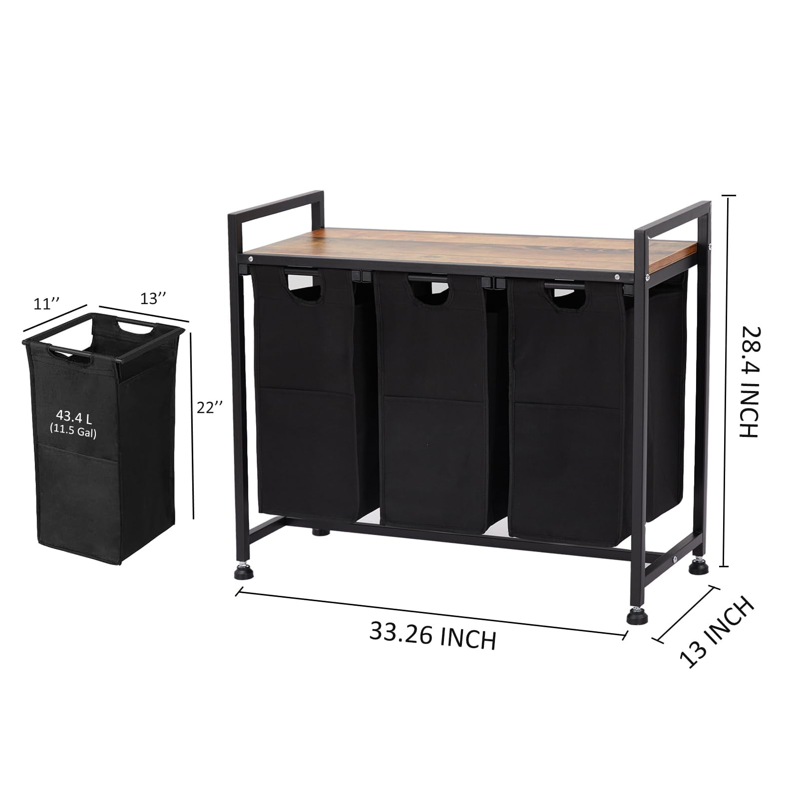 Towallmark Laundry Hamper with 2/3/4 Pull-Out Removable Bags and Top Shelf – Durable Dirty Clothes Sorter for Laundry Room, Bathroom, Bedroom, or Dorm