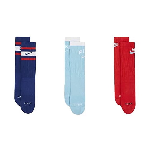 Nike UNISEX Everyday Plus Cushioned Crew Socks 3 Pairs Multi Color DH3415 905 Sz L (8-12 Men / 10-13 Wmn's)