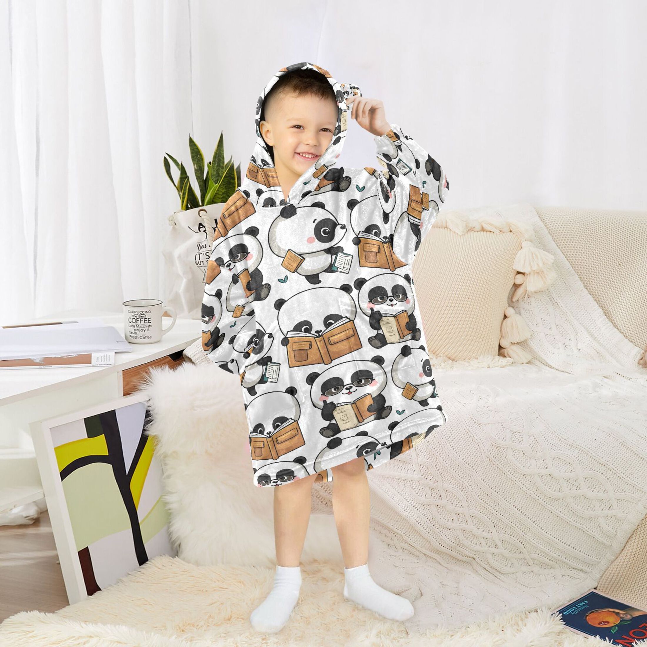 joogoo Blanket Hoodie for Cute Pandas Reading Oversize Sweatshirt 3-14 YR L