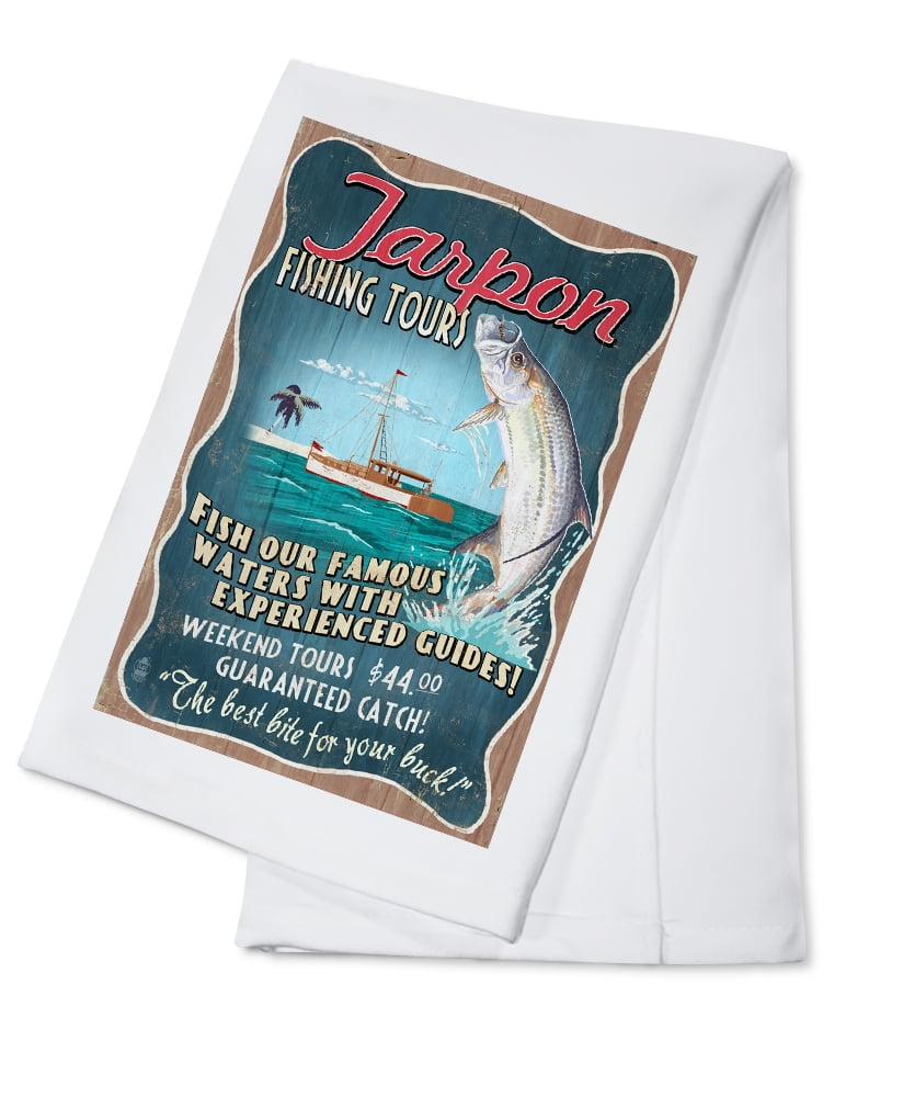 Tarpon Fishing Tours, Vintage Sign (100% Cotton Tea Towel, Decorative Hand  Towel, Kitchen and Home)