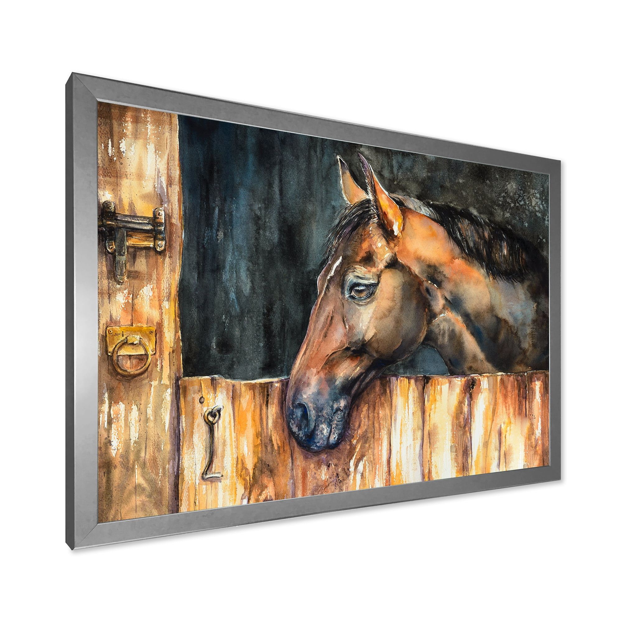 Designart 'Close Up Of The Head of A Horse In Stable' Farmhouse Framed Art Print