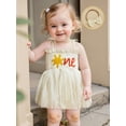 thumbnail image 6 of BemeyourBBs Newborn Baby Girl First Birthday Outfit 1st Birthday Summer Clothes Smocked Romper Dress Strap Tie-Up Sleeveless Embroidery Sun Letters Tulle Tutu Dress with Headband, 6 of 9