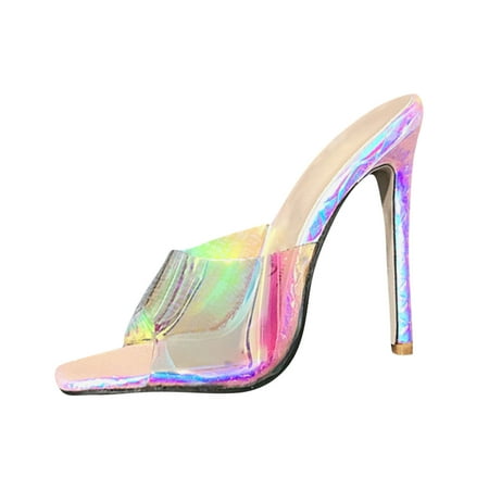 

Womens Sexy Transparent Colored Open Toe Square Toe High Heel Sandals Slippers Summer Open Toe Slide Sandals Comfortable Flats Flip-Flops Sandal Casual Platforms Wedge Sandals Heeled Sandals A32313