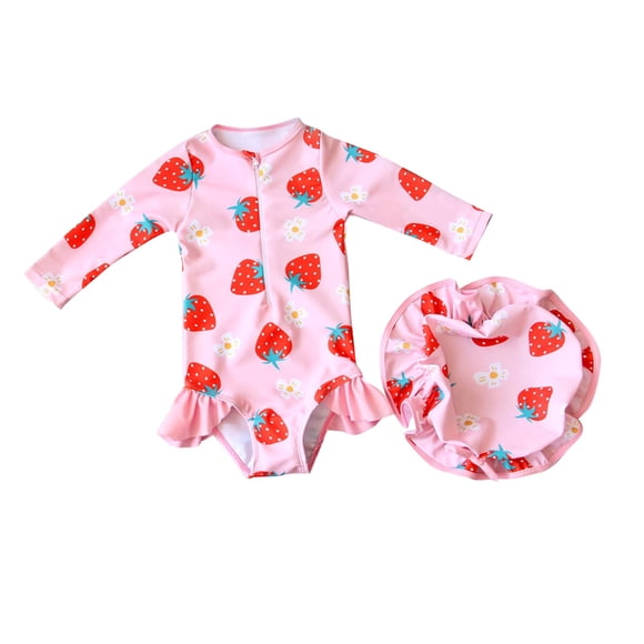 Odeerbi 1-6 Años Traje de Baño de Manga Larga Para Niñas Con Gorra de Baño Traje de Baño de Entrenamiento Atlético de Una Pieza Traje de Baño de Surf