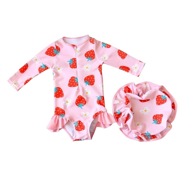 Odeerbi 1-6 Años Traje de Baño de Manga Larga Para Niñas Con Gorra de Baño Traje de Baño de Entrenamiento Atlético de Una Pieza Traje de Baño de Surf