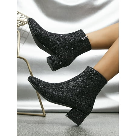 

Sequin Decor Point Toe Chunky Heeled Classic Boots Women‘s Footwear