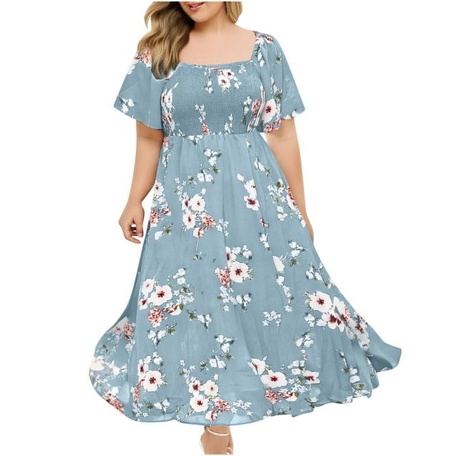 Mujeres Más Tamaño Manga Larga Tops Floral Impreso V-Cuello Vestido de Manga Corta Casual, Vestido Ligero de la Moda de Verano de Primavera para las Mujeres