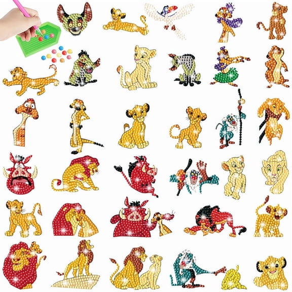 The Lion King Diamond Art Painting Sticker Kits for Kids-Cartoon Diamond Gem Stickers Kit,5D Gem Art Stickers Mosaic