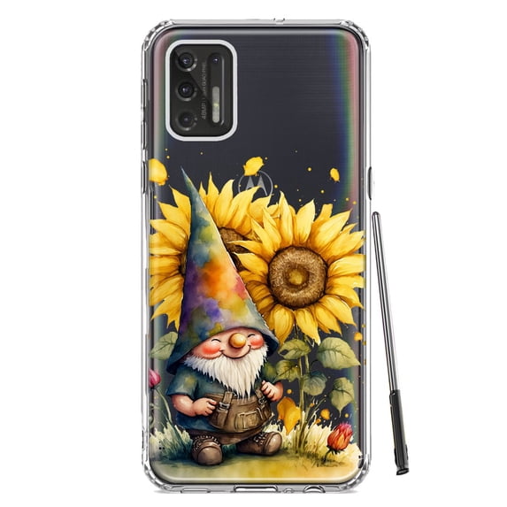 MUNDAZE Motorola Moto G Stylus 2021 Shockproof Clear Hybrid Protective Phone Case Cute Gnome Sunflowers Clear Cover