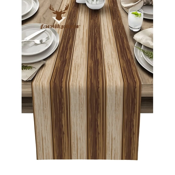Brown Retro Wood Grain Rustic Table Runner Home Wedding Table Flag Mat Centerpieces Decoration Party Dining Long Tablecloth