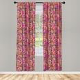 thumbnail image 2 of Ambesonne Paisley Curtains, Chaotic Floral Ornament, Pair of 28"x95", Vermilion and Hot Pink, 2 of 4