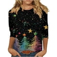 thumbnail image 2 of Tops for Women Plus Size 3/4 Sleeve Christmas Tree Print Christmas Sparkling Colorful Round Neck Top Multicolor3 XXL, 2 of 5