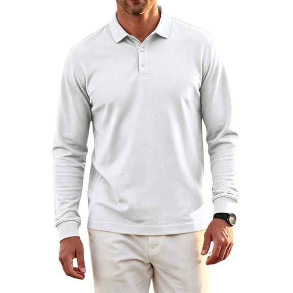 Long Sleeve Performance Polo Shirts for Men Lapel Collared Soft Breathable Casual T Shirts for Men