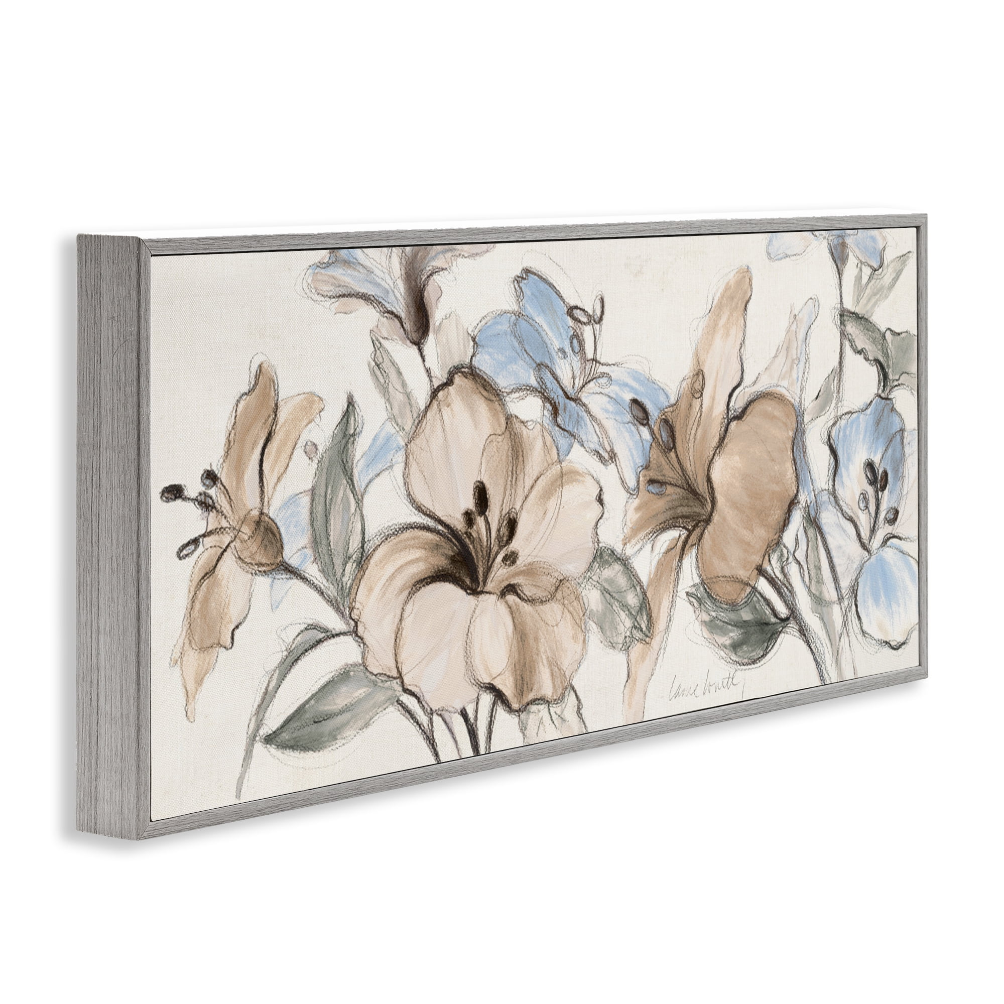 Stupell Industries Whispering Florals Neutral Gray Framed Giclee Art, design by Lanie Loreth