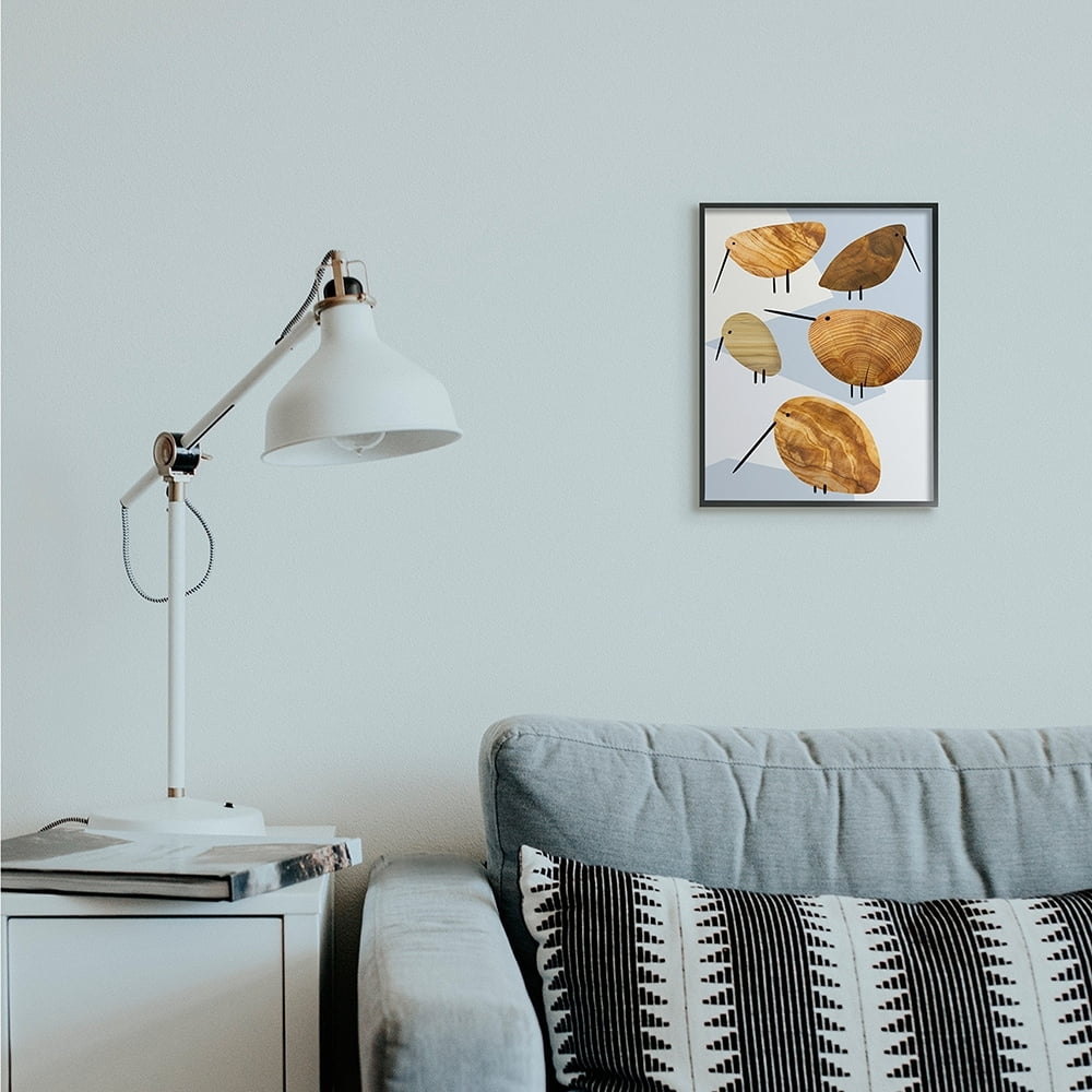 Stupell Industries Abstract Tree Pattern Birds Blue Geometric Shapes Black Framed by Daphne Polselli