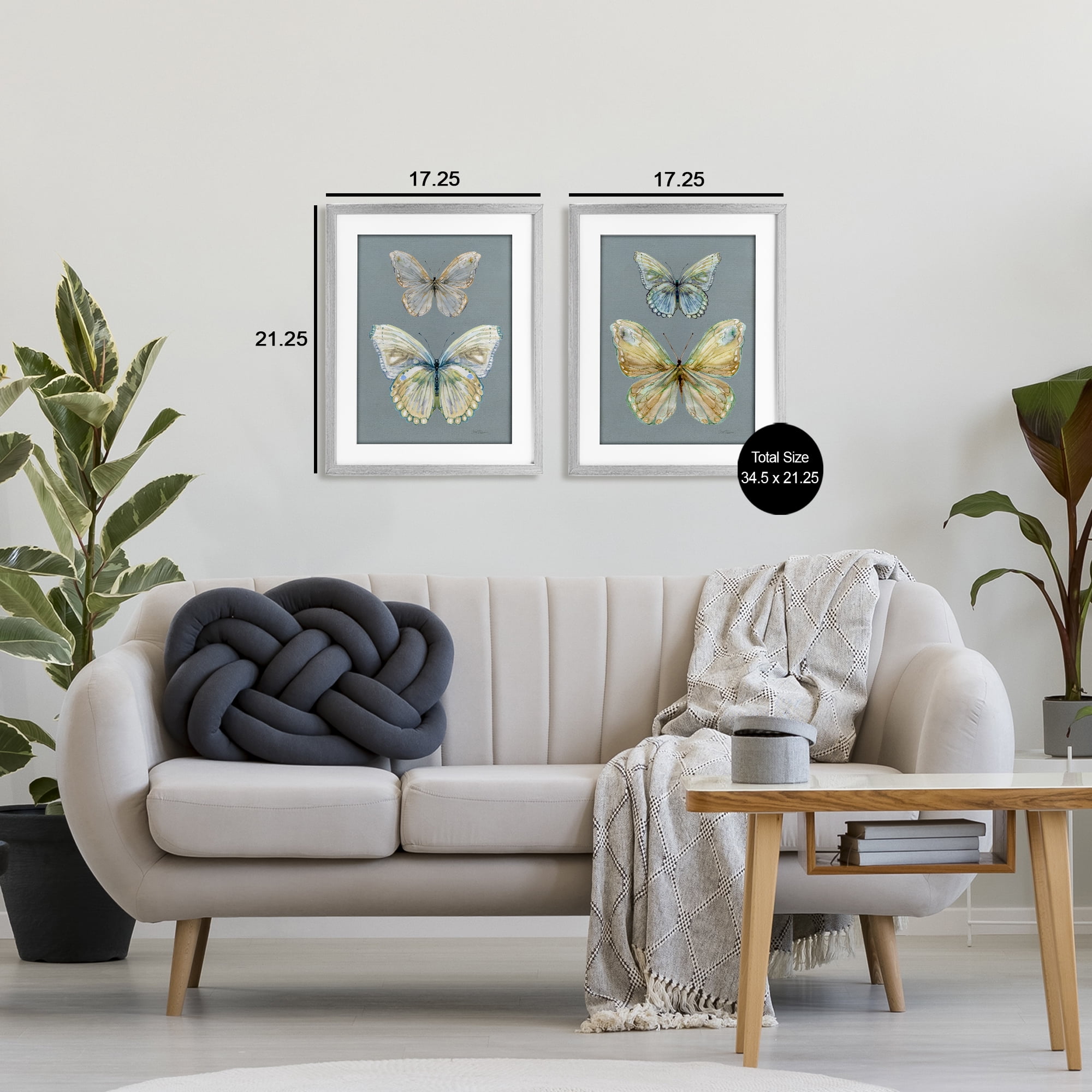 Stupell Industries Butterfly Pairs over Slate 2 Piece Gray Framed Print Under Glass Set, design by Carol Robinson