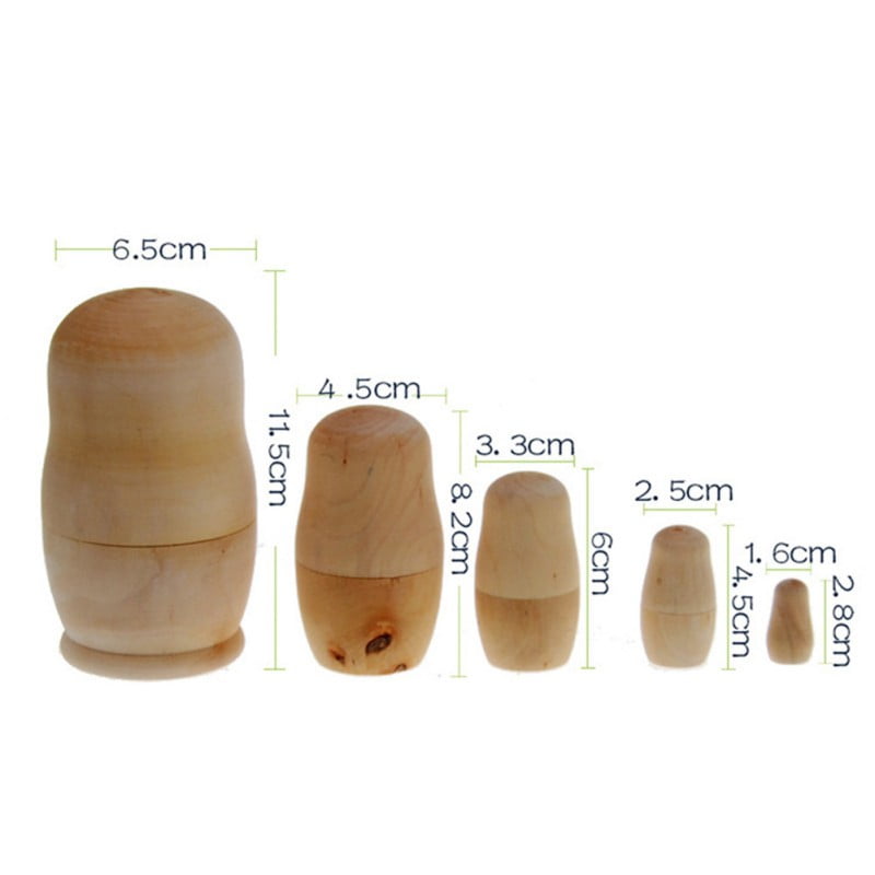 5set DIY Handicraft Children Toy Unpainted Blank Wooden Matryoshka Russian Nesting Dolls