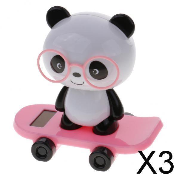 Paquete de 3 a 6 lindas gafas de monopatín con energía solar, muñeco de panda que sacude la cabeza, juguete rosa 3 piezas