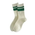 thumbnail image 3 of Women's Vintage Striped Socks Embroidered Lettering Winter Crew Socks, 3 of 5