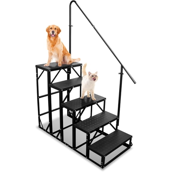 Sidasu RV Stairs 5 Step with Moveable Wheels, RV Steps with Handrail for Mobile Home, Outdoor Stairs, Portable Porch Steps