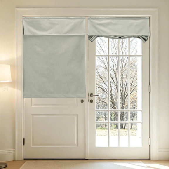 Uxcell 1 PC 100% Blackout Side Door Curtains, 8" x 36" Linen French Door Window Curtain Thermal Insulated Tie Up Door Shade Decoration for Bedroom Kitchen Small Window, Light Green