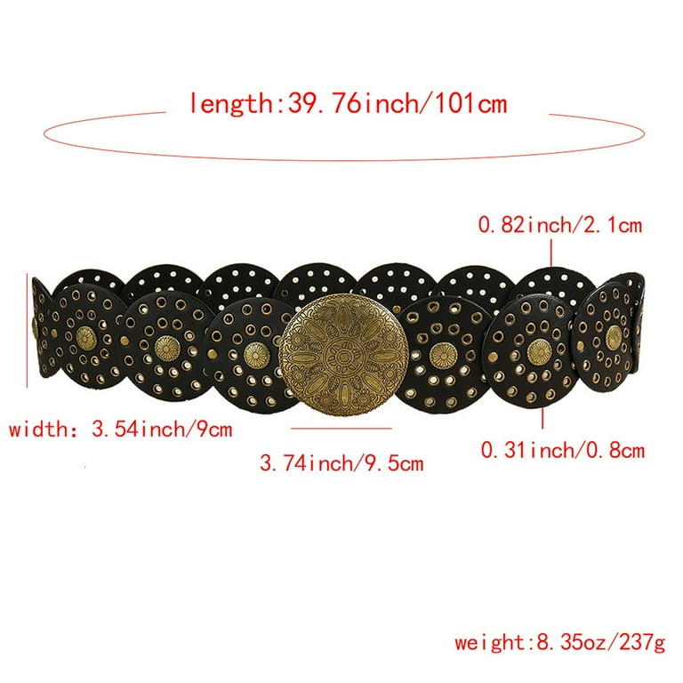 Oyccen Larga Cintura a Disco per Donna Scava Fuori Cintura Rotonda in Pelle PU Boho Concho Western Cintura in Vita per Vestito Pantaloni Gonne