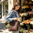 thumbnail image 6 of Woven Tote Bag Leather Bucket Bags for Women Summer Hobo Handbag Beach Vacation Purse Vintage Shoulder Bag for Travel, 6 of 7