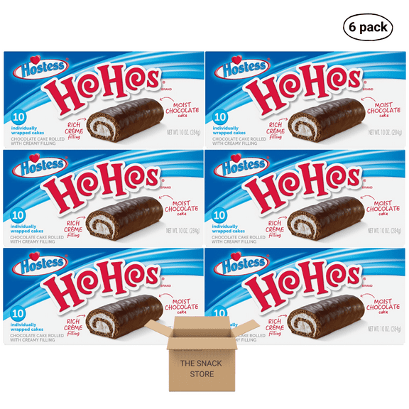 The Snack Store Bundle Hostess HoHos Moist Chocolate Cake With Rich Creme Filling, 10 oz, 6 Boxes of 10 Count, 60 Total Cakes!