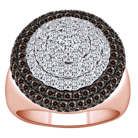 AFFY 3.25 Cttw Round White & Brown Natural Diamond Cluster Ring In 14K Solid Gold -Ring Size-5