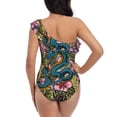 thumbnail image 6 of Yiaed Snake And Flower Print Women One Piece Swimsuits Tummy Control One Shoulder Bathing Suits Pattern Ruffle Swimwear-Medium, 6 of 8