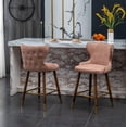 thumbnail image 5 of Nevis Pink Faux Leather Counter Stool Set (2), Mid-Century Modern, Tufted, Nailhead Trim, 24.5" Seat, Walnut Legs, Kitchen or Bar, 5 of 15