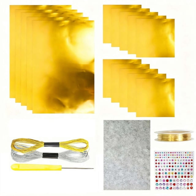 Foil Paper Art Foils Sheets Craft Set, Shimmer Gold Crafting Accessory DIY Engraving Painting Foil Embossing Kit for Crafting, Invitations, Christmas Decor