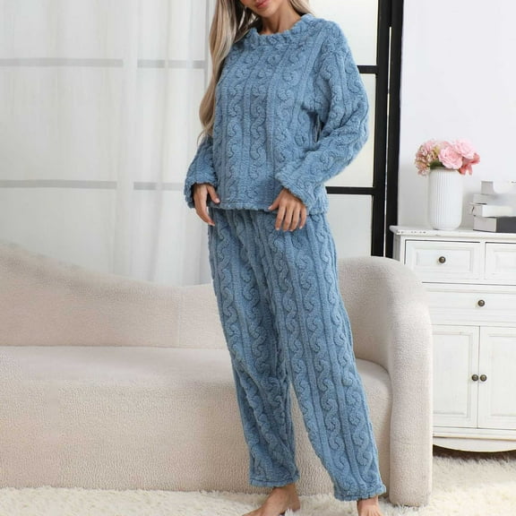 Womens Pajama Womens Flannel Pajamas Sets Long Sleeve Sleepwear Soft Crew Neck Loungewear Womens Two Piece Outfits Fall Pajamas Women L