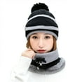 thumbnail image 1 of 3Pcs/Set Women Winter Woolen Knitted Fluffy Ball Beanie Cap Warm Mask Neck Scarf, 1 of 10