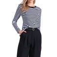 thumbnail image 1 of Camisetas a rayas INSPIRE CHIC para mujeres, de manga larga, de algodón, con cuello redondo, ajustadas, atuendos casuales y modernos, talla XL, rayas en negro y blanco, 1 of 6