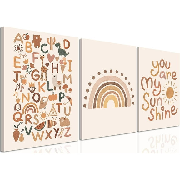 Boho Baby Nursery Wall Art Set of 3, You Are My Sunshine Wall Decor Paintings, Baby Girl Room Decor, Cute Watercolor Kids Rainbow Alphabet Poster Canvas Prints Picture 12x16 inch d