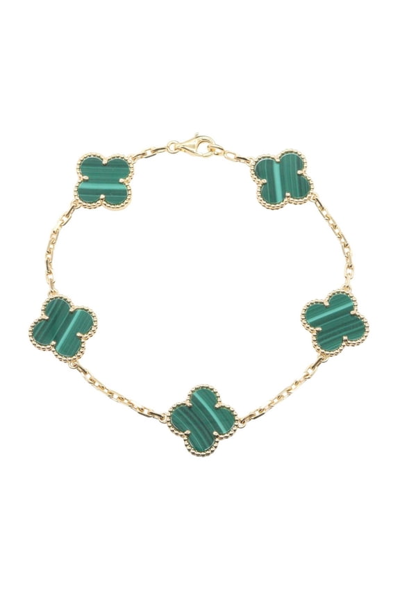 Pre-Owned Van Cleef & Arpels Vintage Alhambra 5P Malachite Bracelet, 18K (Yellow Gold),...