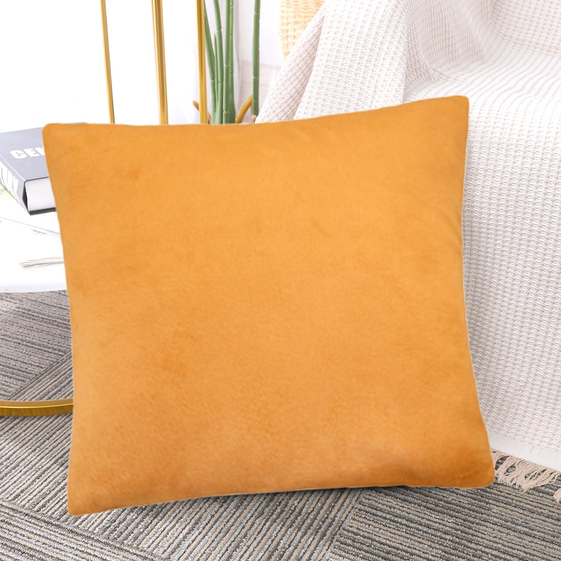 Unique Bargains Solid Velvet Soft Square 80/20 Viscose Throw Pillow Covers 18" x 18" Pumpkin