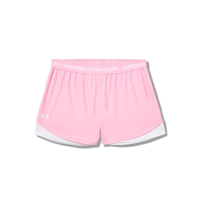 Shorts Under Armour Tech Play Up para niña, talla grande, rosa y blanco