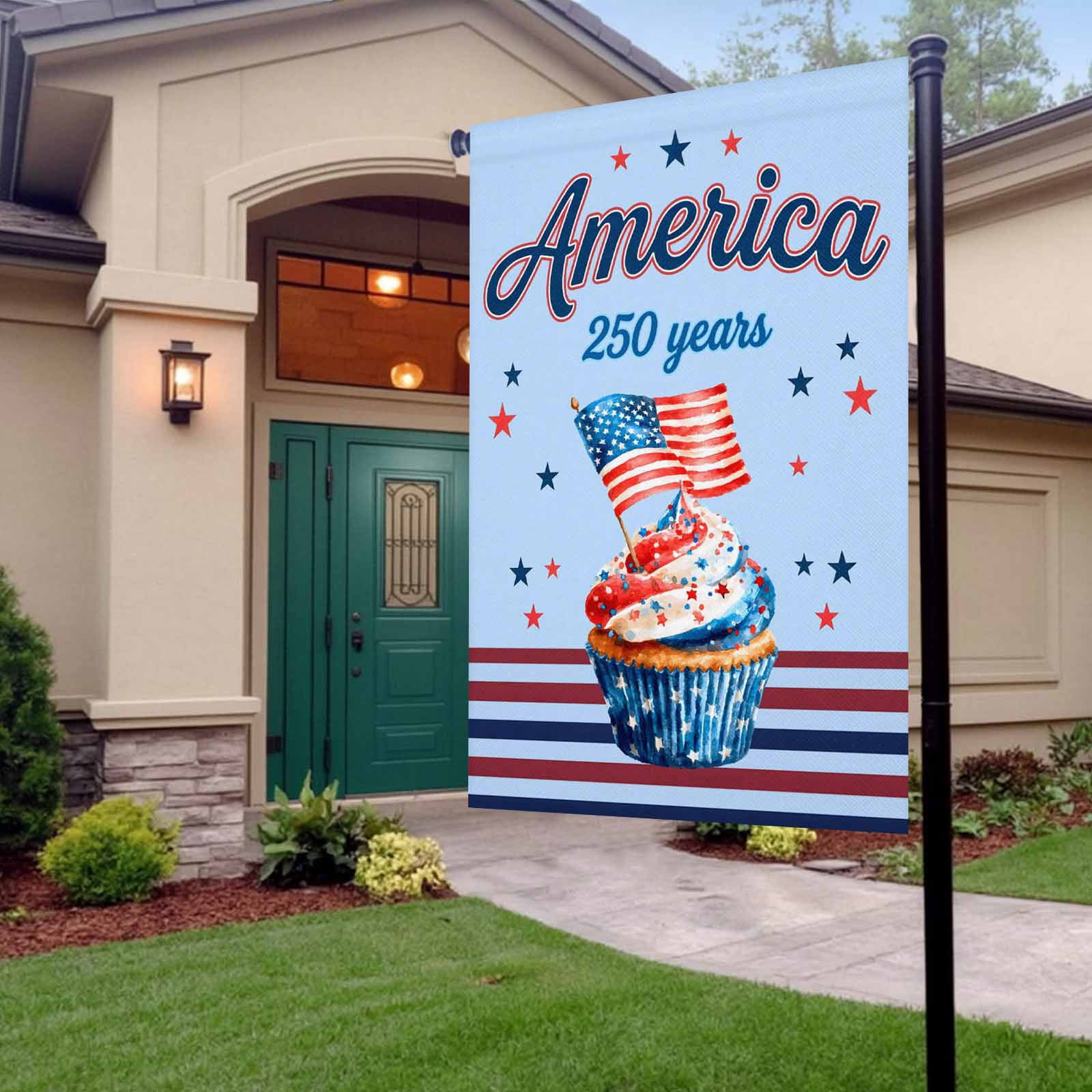 4th of July Garden Flags America 250 Years Garden Flag Double Sided Welcome Flag USA Flag Cupcakes Star Blue Stripes Independence Day Yard Flags for Outdoor Lawn Porch Memorial Day Decor 28x40 Inch