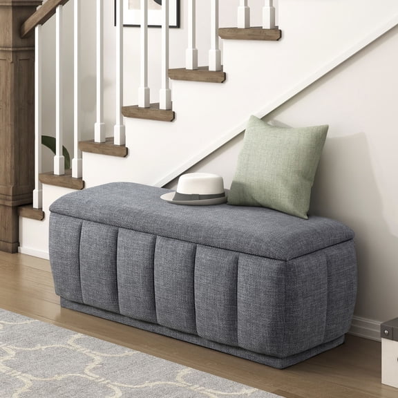 Textured Gray Storage Bench for Living Spaces / Add Style and Storage to Your Home