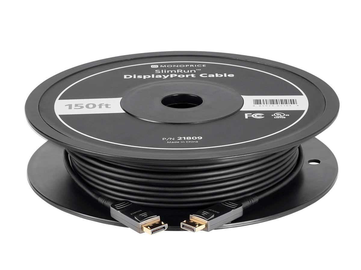 Monoprice DisplayPort Cable - 20 feet | 32.4Gbps, 8K@30Hz, 5K@60Hz, 4K@120Hz, Fiber Optic, AOC - SlimRun AV Series