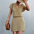 thumbnail image 4 of Mono informal con cuello en v para mujer, pantalones cortos con cuello en V, monos informales con costuras de encaje, pantalones cortos con botones delanteros de manga corta, monos ANGGREK Otros, 4 of 6