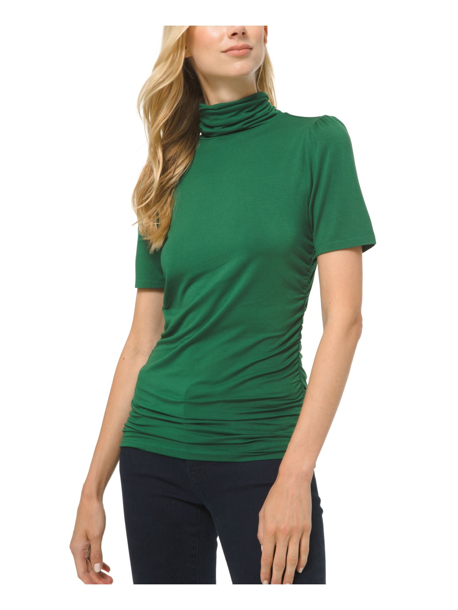 MICHAEL KORS Womens Green Short Sleeve Turtle Neck Top Size: XS -  Walmart.com