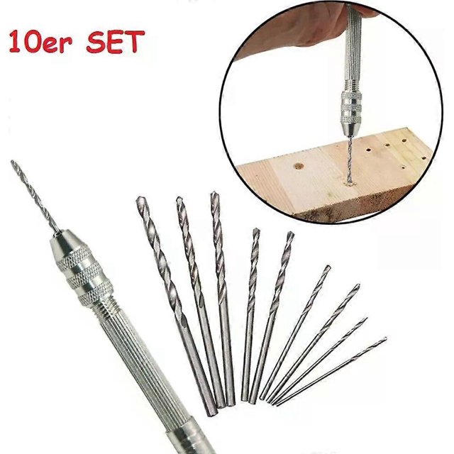 MINI HAND DRILL SET with 10 twist drills - wood model making jewelry PCB crafts