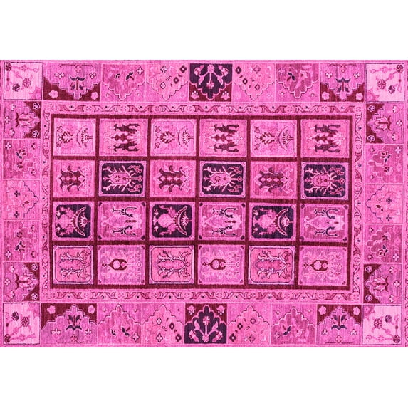 Ahgly Company Machine Washable Indoor Rectangle Abstract Pink Modern Area Rugs, 5' x 7'